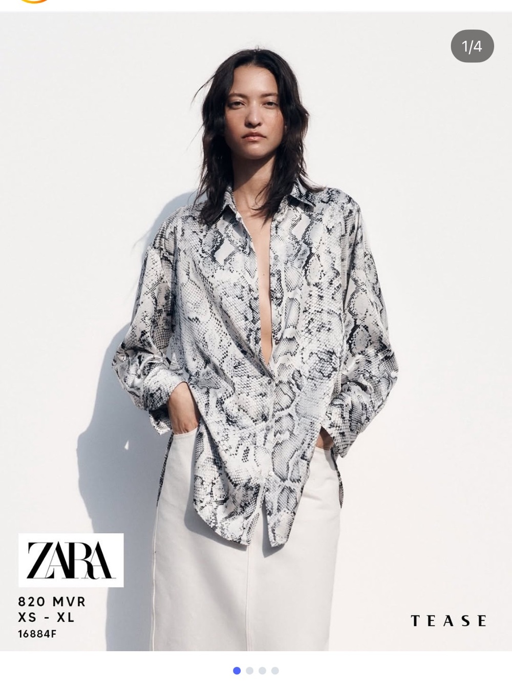 Zara Black & White Snake-Print Button-Down Shirt